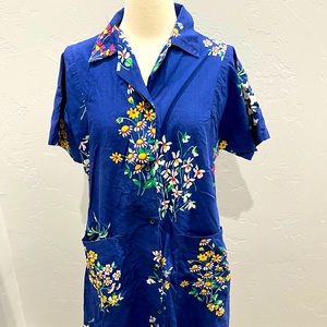 Vintage 1950s Short Sleeve Granny Floral Dress Muumuu Made in the USA